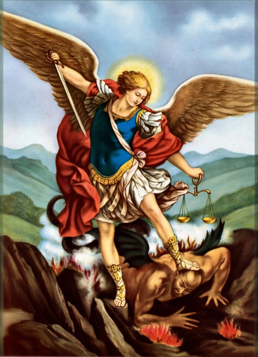 Saint Michael the Archangel Defeating the Devil with Sword and Scales HD phone wallpaper