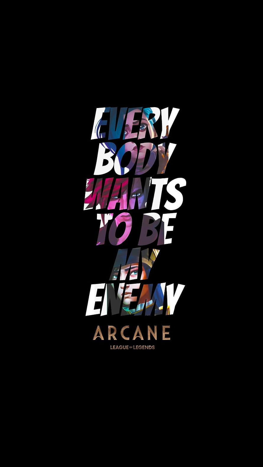 Arcane League of Legends Quote Poster with Character Faces in Typography HD phone wallpaper