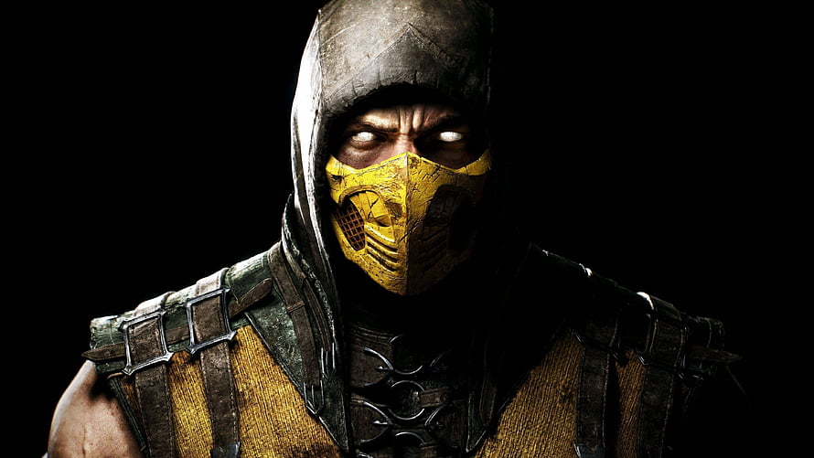 Scorpion from Mortal Kombat 11 in yellow ninja mask and armor HD wallpaper