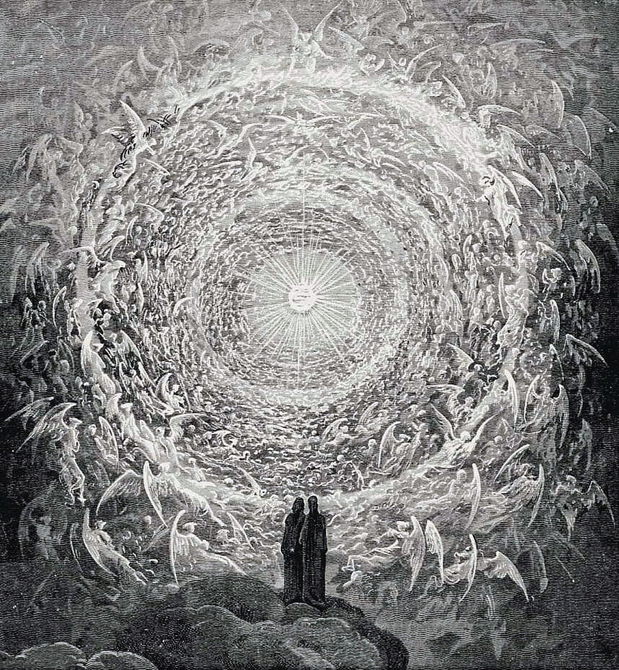 Gustave Doré Illustration of Paradiso Canto 34 Featuring Celestial Light and Angels HD phone wallpaper
