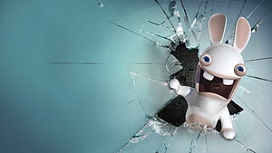 Raving Rabbid Breaking Through Shattered Glass Screen HD wallpaper