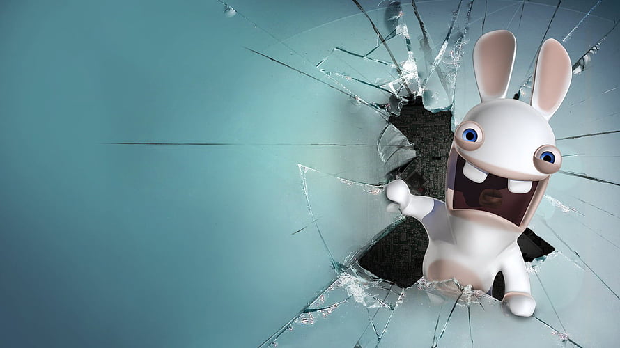 Raving Rabbid Breaking Through Shattered Glass Screen HD wallpaper