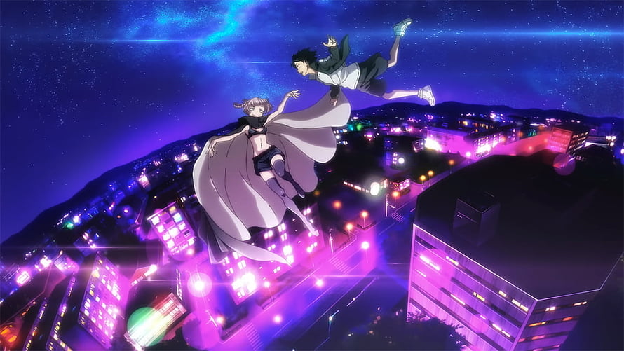 Call Of The Night Anime Characters Flying Over Neon City at Night HD wallpaper