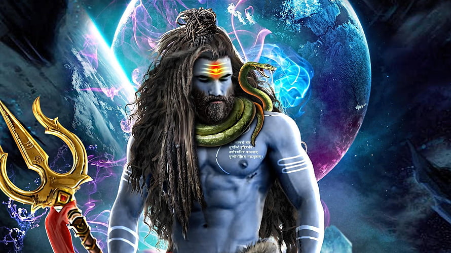 Lord Shiva with Trishul and Cosmic Background HD wallpaper