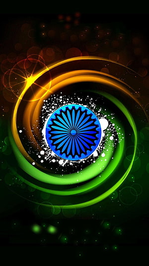 Abstract Indian Flag Design With Ashoka Chakra And Swirling Colors HD phone wallpaper