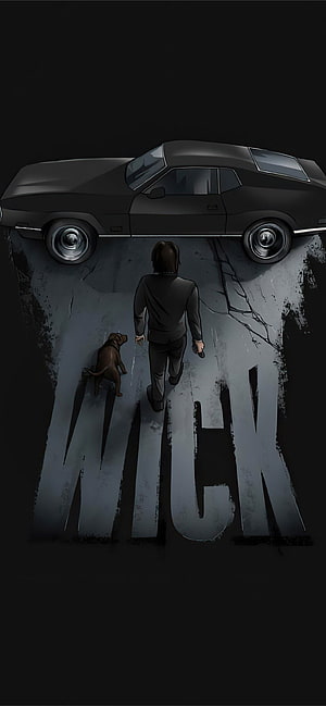 John Wick Walking Away With Dog And Classic Car In Dark Cinematic Style HD phone wallpaper