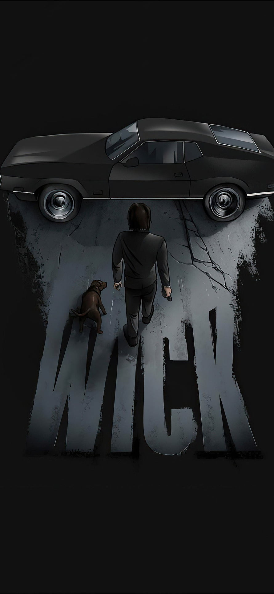 John Wick Walking Away With Dog And Classic Car In Dark Cinematic Style HD phone wallpaper