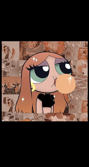 Powerpuff Girls Baddie Aesthetic with Bubblegum and Sparkles on Sepia Collage Background HD phone wallpaper