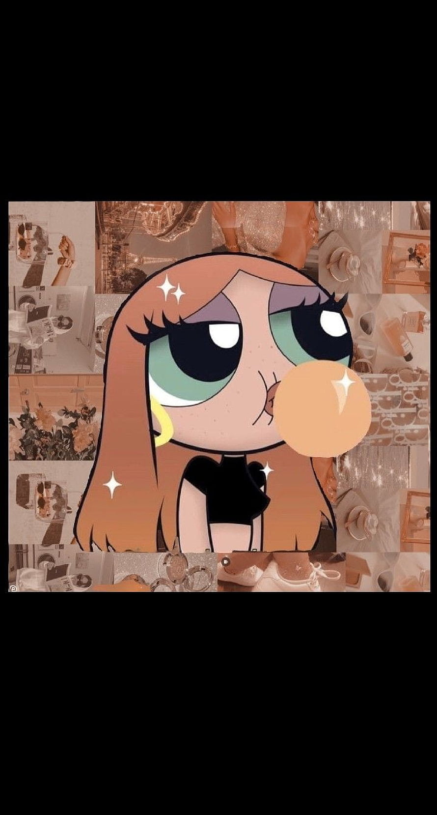 Powerpuff Girls Baddie Aesthetic with Bubblegum and Sparkles on Sepia Collage Background HD phone wallpaper