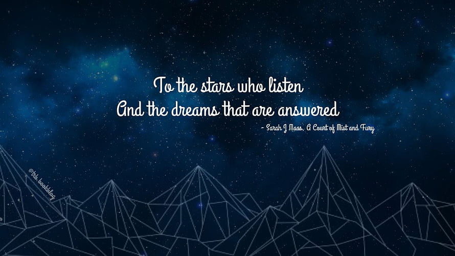 A Court of Thorns and Roses Quote Over Geometric Mountains and Starry Night Sky HD wallpaper
