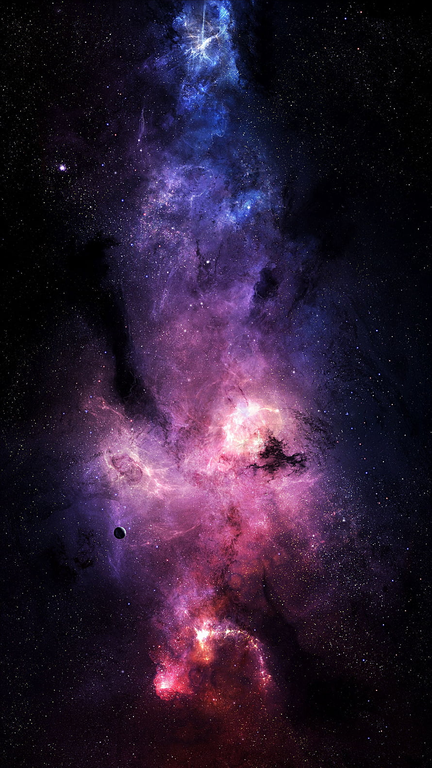 Vibrant Purple and Blue Nebula Clouds in Deep Space with Scattered Stars HD phone wallpaper
