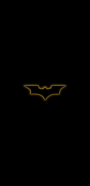 Glowing Yellow Batman Logo on Black Background Minimalist Wallpaper, Batman Gold Logo, automotive_exterior, symbol HD phone wallpaper