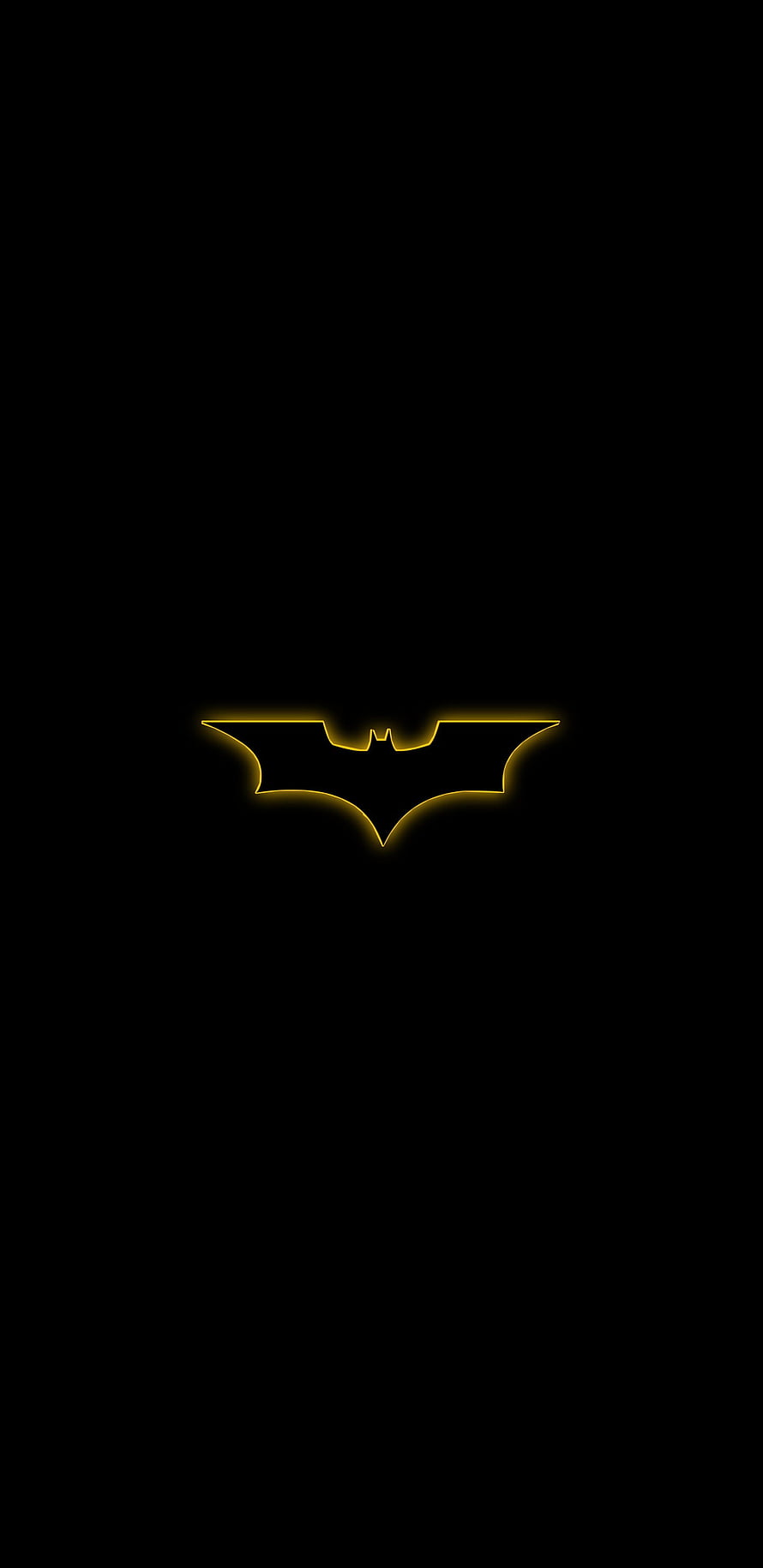 Glowing Yellow Batman Logo on Black Background Minimalist Wallpaper, Batman Gold Logo, automotive_exterior, symbol HD phone wallpaper