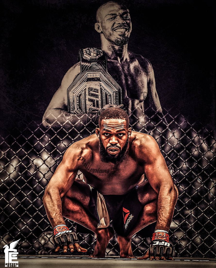 Jon Jones MMA Fighter Crouching in Octagon with Championship Belt HD phone wallpaper