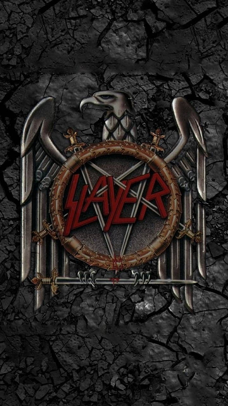 Slayer band logo with eagle and swords on cracked stone background HD phone wallpaper