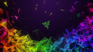 Razer Gaming Logo on Dark Background with Vibrant RGB Geometric Triangles HD wallpaper