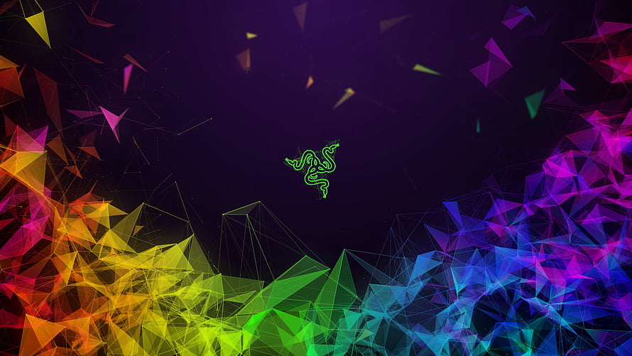 Razer Gaming Logo on Dark Background with Vibrant RGB Geometric Triangles HD wallpaper