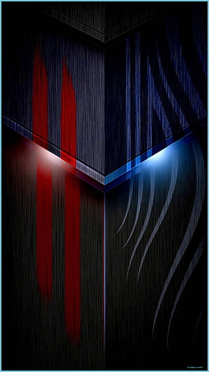Abstract Geometric Corner with Red and Blue Light Streaks on Dark Brushed Metal Texture HD phone wallpaper