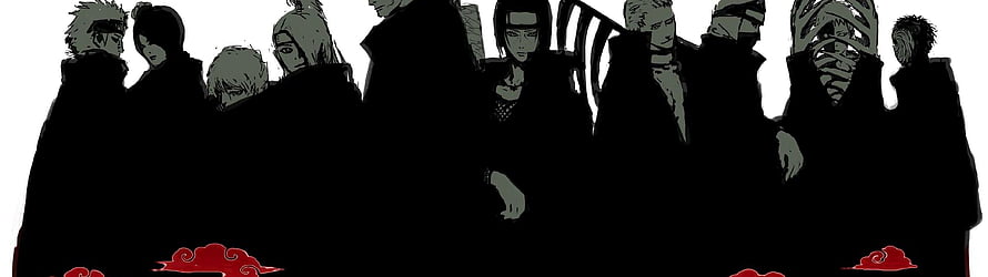 Naruto Akatsuki Members Silhouette Group Portrait with Red Clouds HD wallpaper