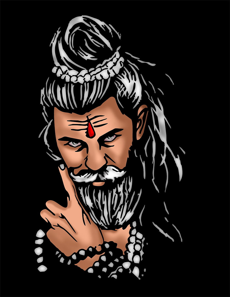 Illustration of Hindu Deity Shiva with Third Eye, Beard, and Rudraksha Beads HD phone wallpaper