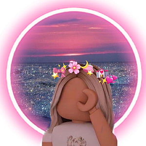 Pink Aesthetic Roblox Avatar With Cute Stickers And Dreamy Sunset Sky HD phone wallpaper