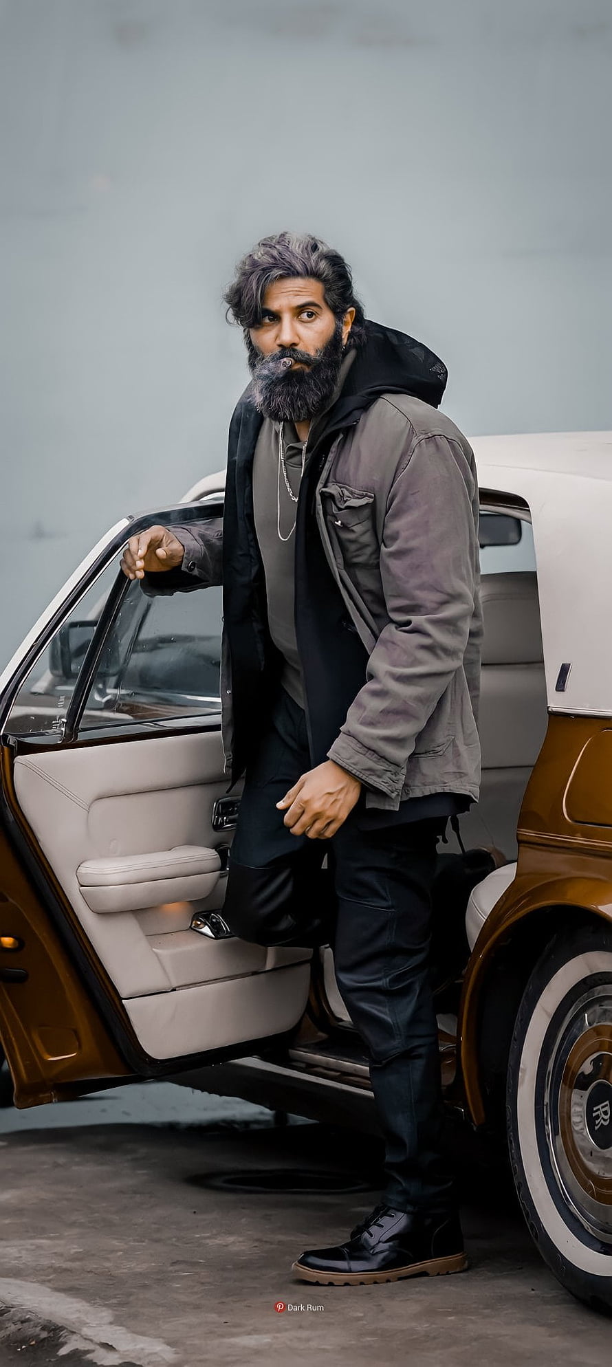Dulquer Salmaan Stepping Out of a Classic Car in a Grey Jacket and Black Hoodie HD phone wallpaper