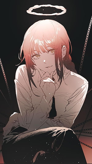 Makima from Chainsaw Man with halo and chains in dark moody anime illustration, Makima, art, chainsawman, anime HD phone wallpaper