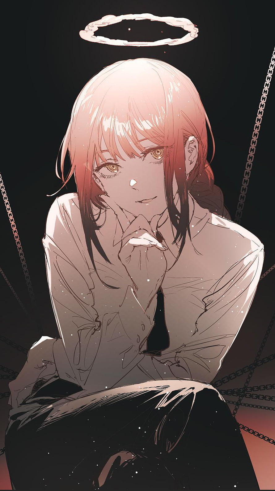 Makima from Chainsaw Man with halo and chains in dark moody anime illustration, Makima, art, chainsawman, anime HD phone wallpaper
