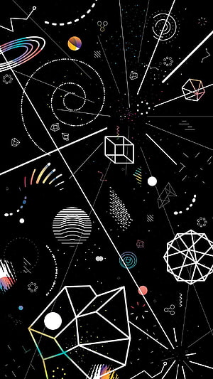 Abstract Geometric Space Art with Neon Lines and Polygons on Black Background HD phone wallpaper