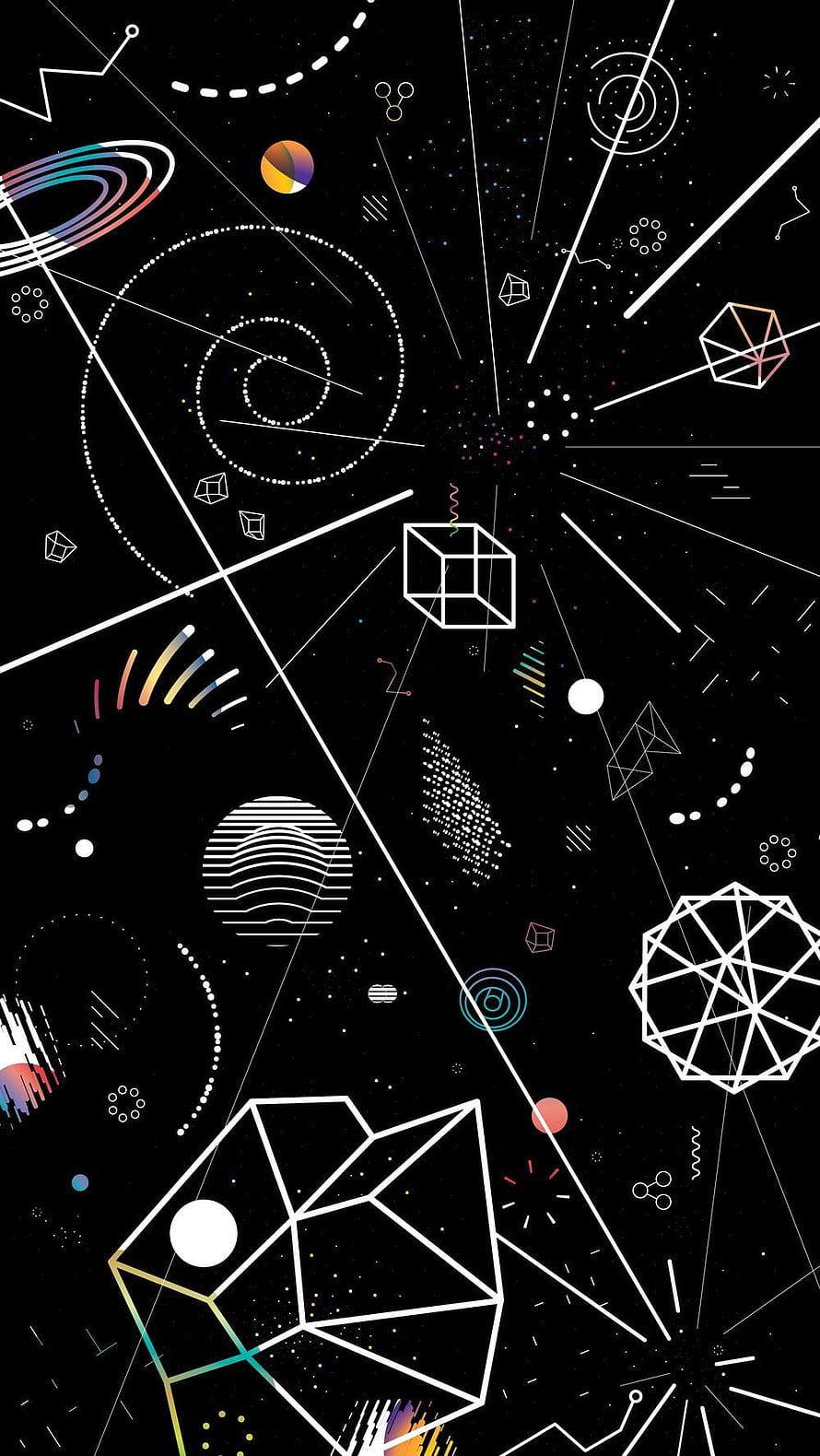 Abstract Geometric Space Art with Neon Lines and Polygons on Black Background HD phone wallpaper