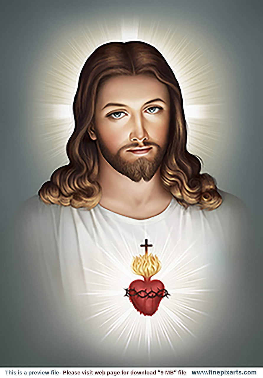 Sacred Heart of Jesus Portrait with Divine Light Rays and Cross Symbol HD phone wallpaper