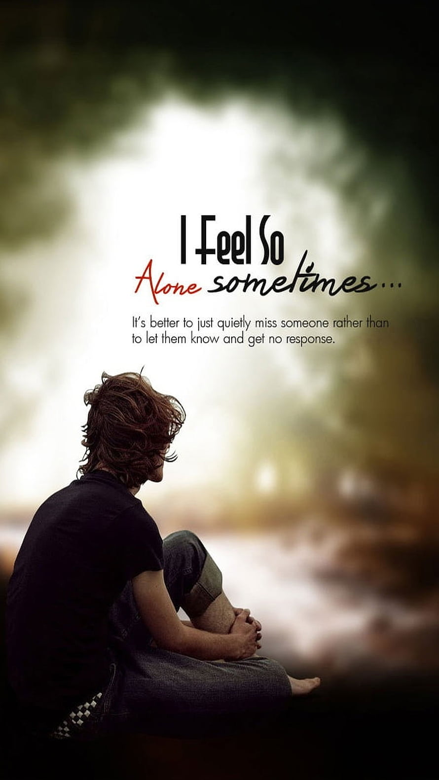 Lone Figure Sitting in Contemplation with Sad Quote About Loneliness and Missing Someone HD phone wallpaper