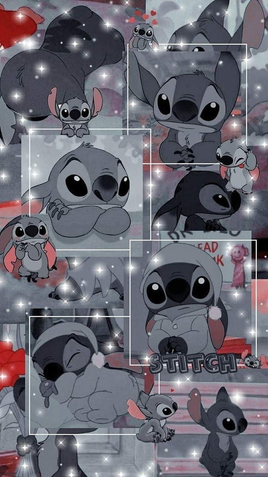 Cute Stitch Lilo And Stitch Character Collage Wallpaper With Sparkles HD phone wallpaper