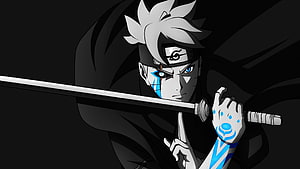 Boruto Anime Character with Sword and Blue Markings in Dark Setting HD wallpaper
