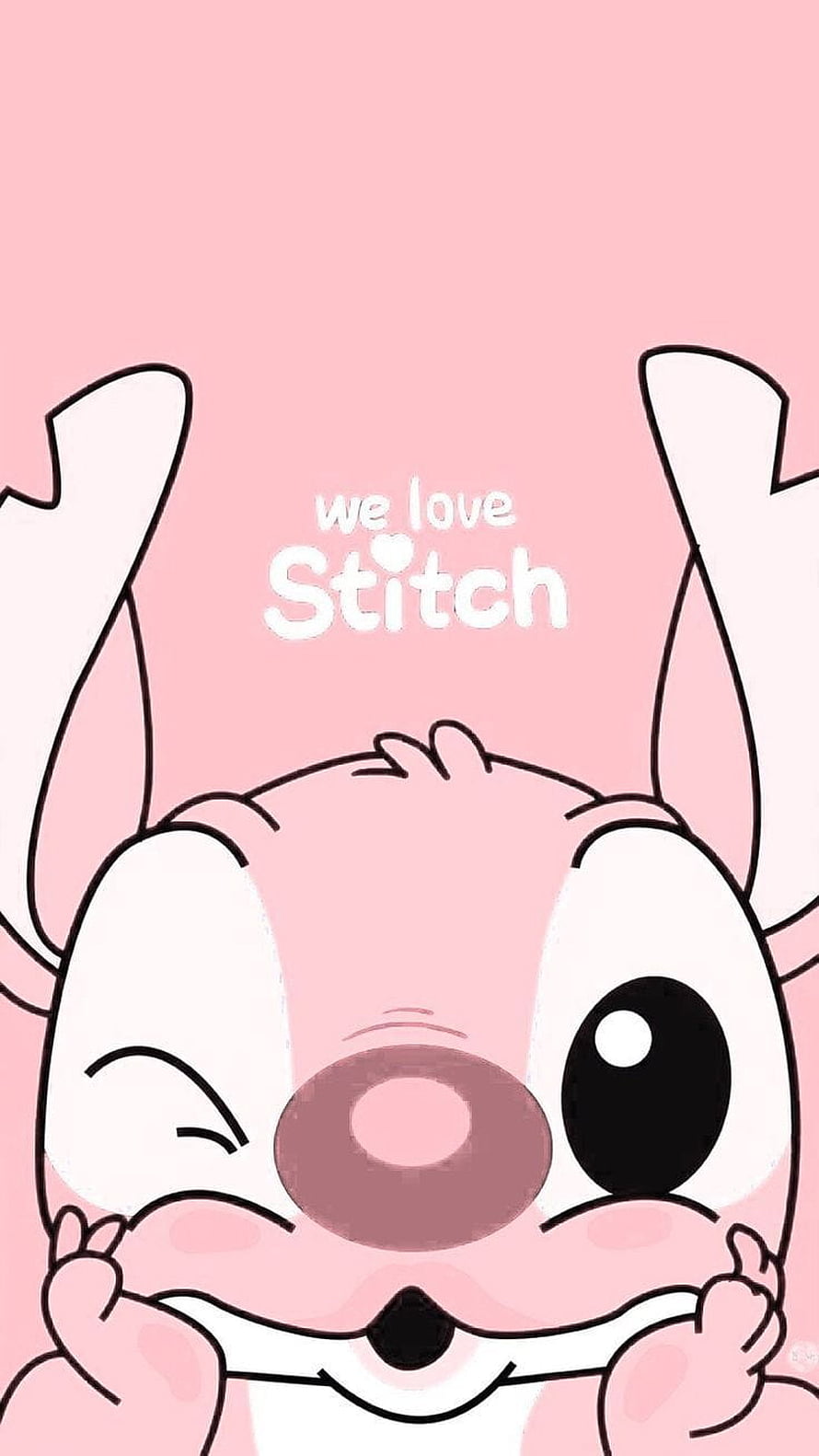 Cute Pink Stitch Winking Cartoon Illustration on Soft Pastel Background HD phone wallpaper