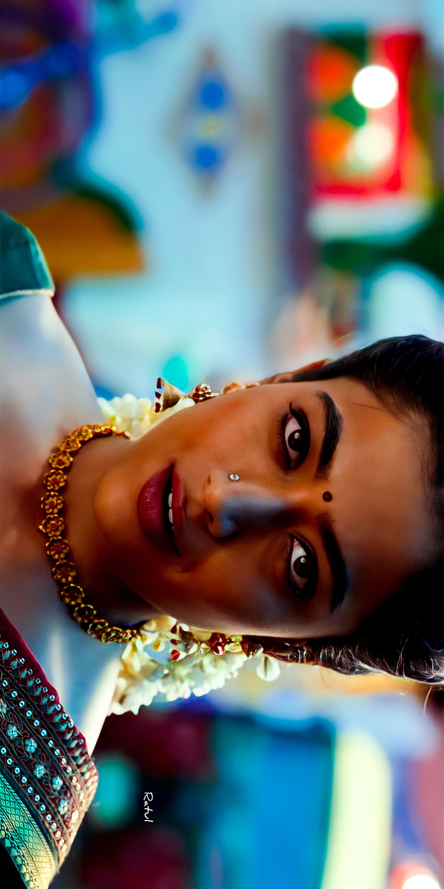 Rashmika Mandanna in Traditional Indian Attire with Gold Jewelry and Floral Garland HD phone wallpaper