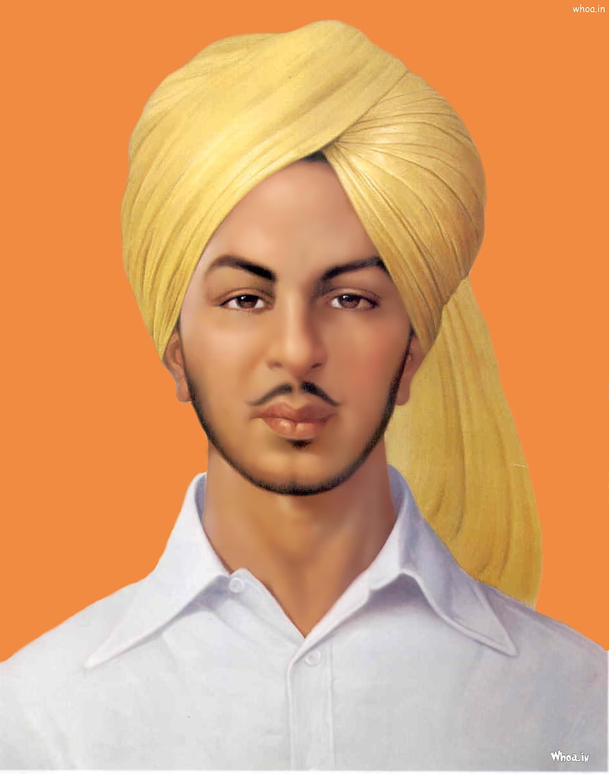 Shaheed Bhagat Singh Portrait Painting in Yellow Turban and White Shirt HD phone wallpaper