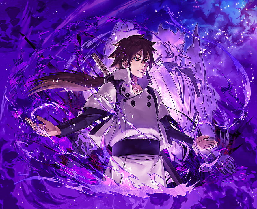 Indra Otsutsuki Channeling Purple Chakra in Naruto Shippuden Anime Illustration HD wallpaper