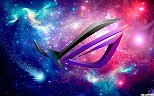 Asus ROG Logo Over Vibrant Cosmic Nebula and Starfield Background HD wallpaper