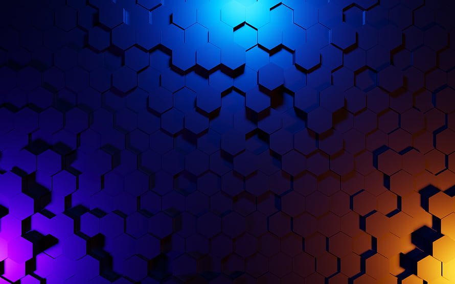 Abstract 3D Hexagon Pattern with Blue and Orange Gradient Glow HD wallpaper
