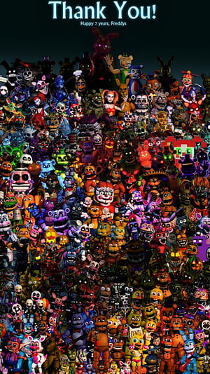 Five Nights at Freddy's All Characters Anniversary Celebration Group Portrait HD phone wallpaper