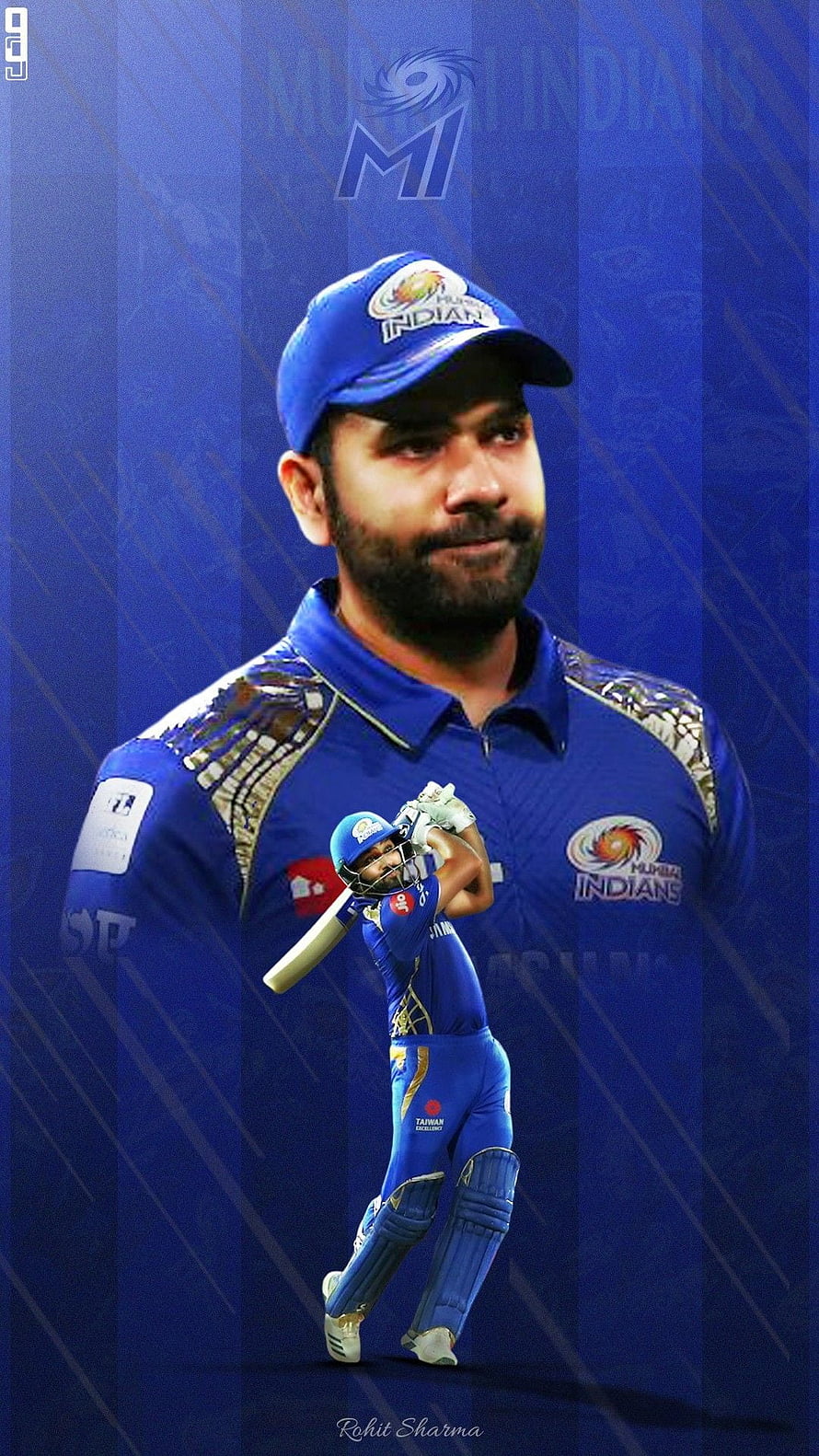 Rohit Sharma in Mumbai Indians Blue Jersey with Batting Action Pose HD phone wallpaper