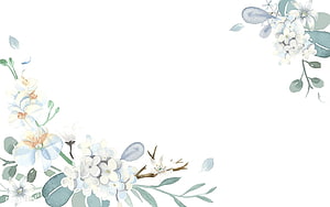 Delicate Watercolor Floral Corner Frame with Soft Blue and White Blooms on White Background HD wallpaper