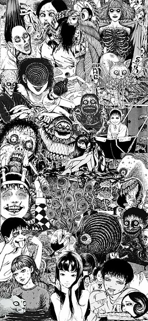 Junji Ito Horror Manga Artwork Featuring Spiral Eyes, Ghosts, and Creepy Characters, Junji ito, art, graph HD phone wallpaper