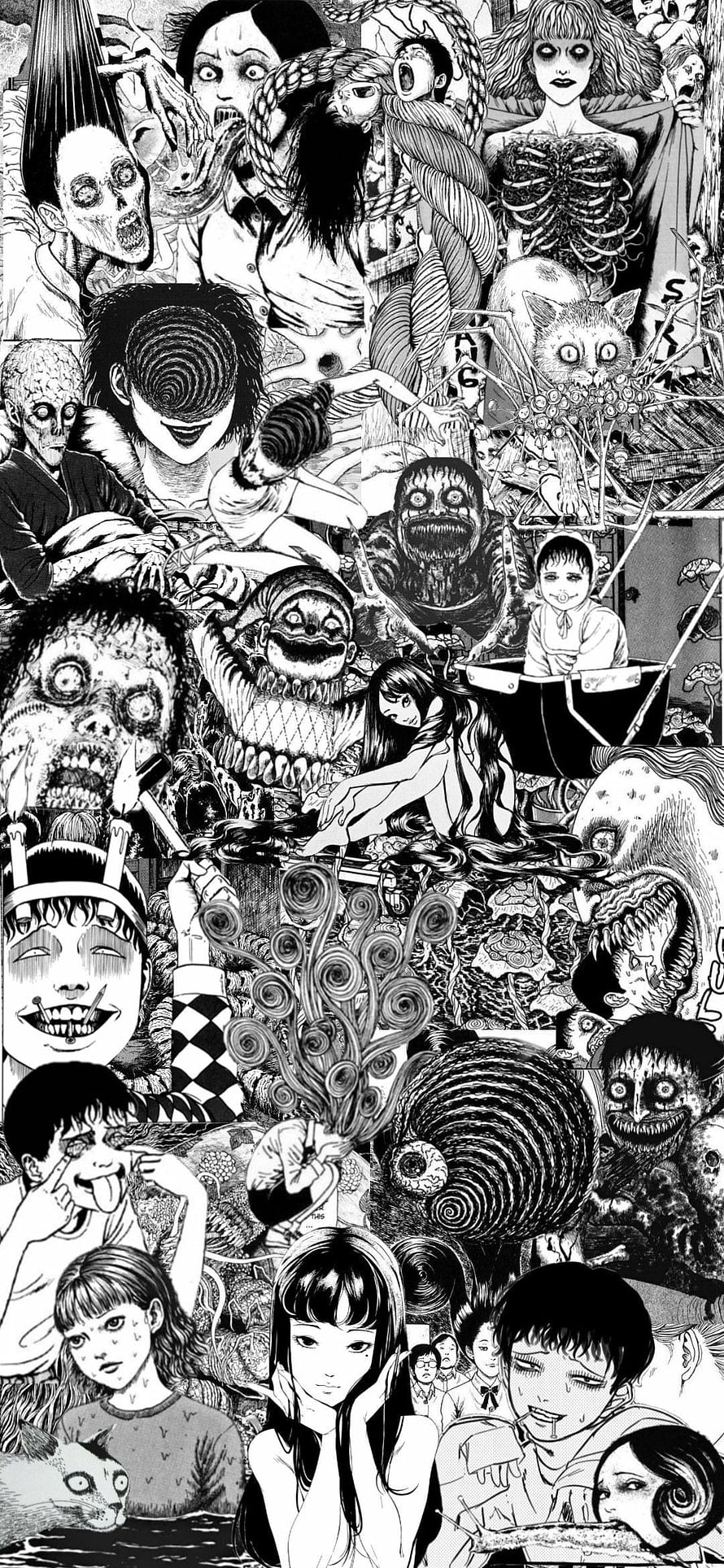 Junji Ito Horror Manga Artwork Featuring Spiral Eyes, Ghosts, and Creepy Characters, Junji ito, art, graph HD phone wallpaper