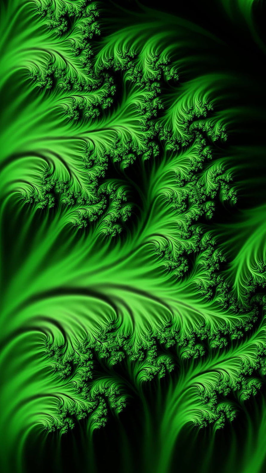 Vibrant Green Fractal Art with Swirling Recursive Patterns and Dark Background HD phone wallpaper