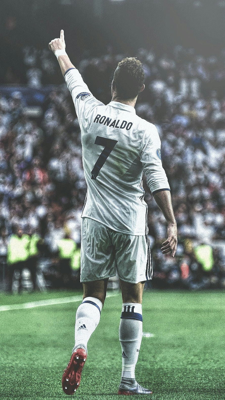 Cristiano Ronaldo in Real Madrid Kit Pointing to Sky During Stadium Celebration HD phone wallpaper