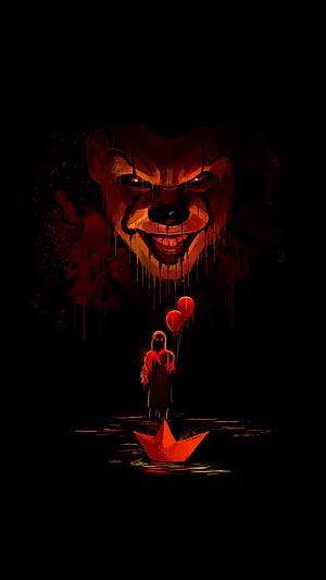 Pennywise the Clown from It Chapter 2 with Red Balloons and Paper Boat in Dark Horror Art HD phone wallpaper