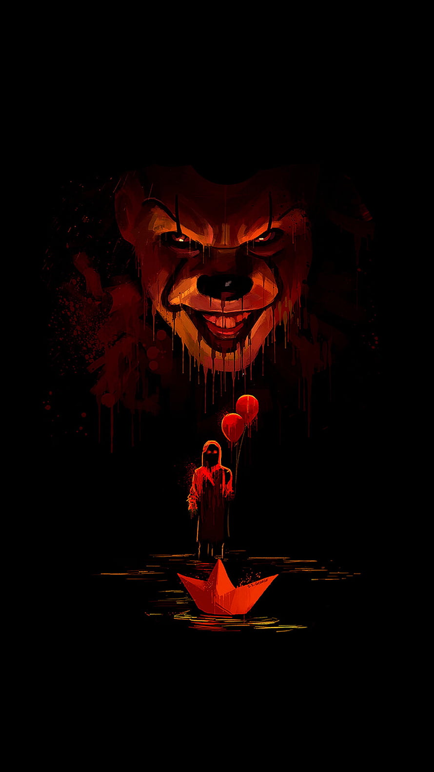 Pennywise the Clown from It Chapter 2 with Red Balloons and Paper Boat in Dark Horror Art HD phone wallpaper