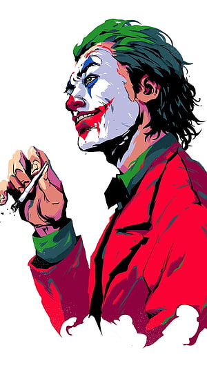 Joker in Red Suit Smoking Cigarette Digital Illustration HD phone wallpaper